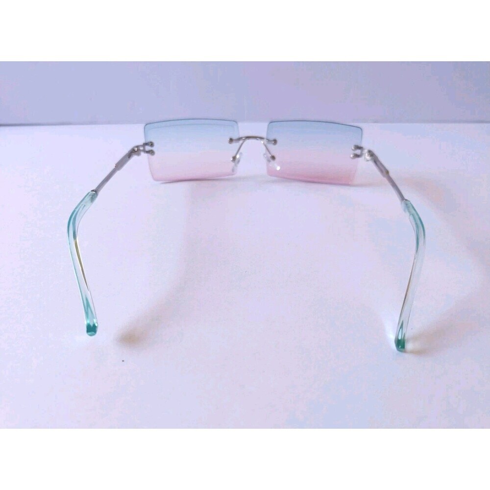 Rimless Square Sunglasses Rainbow Tint Unisex Metal Frame - Picture 4 of 8